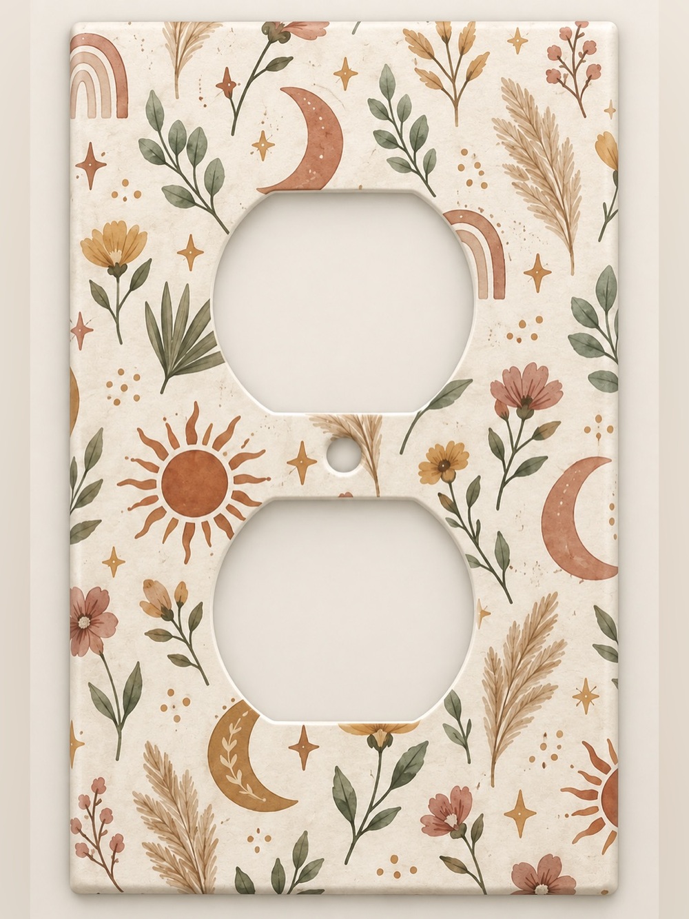 Boho Sun Moon Floral Outlet Cover Neutral Rainbow Botanical Nursery Decor